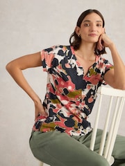 White Stuff Black Nelly Notch Neck 100% Cotton T-Shirt - Image 3 of 6
