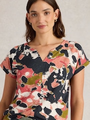 White Stuff Black Nelly Notch Neck 100% Cotton T-Shirt - Image 4 of 6