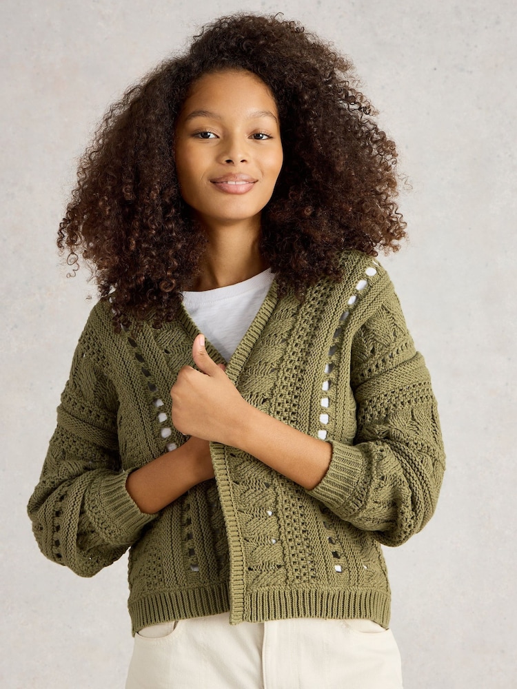 White Stuff Green Casey Crochet Cardigan - Image 1 of 6