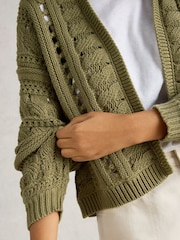 White Stuff Green Casey Crochet Cardigan - Image 3 of 6