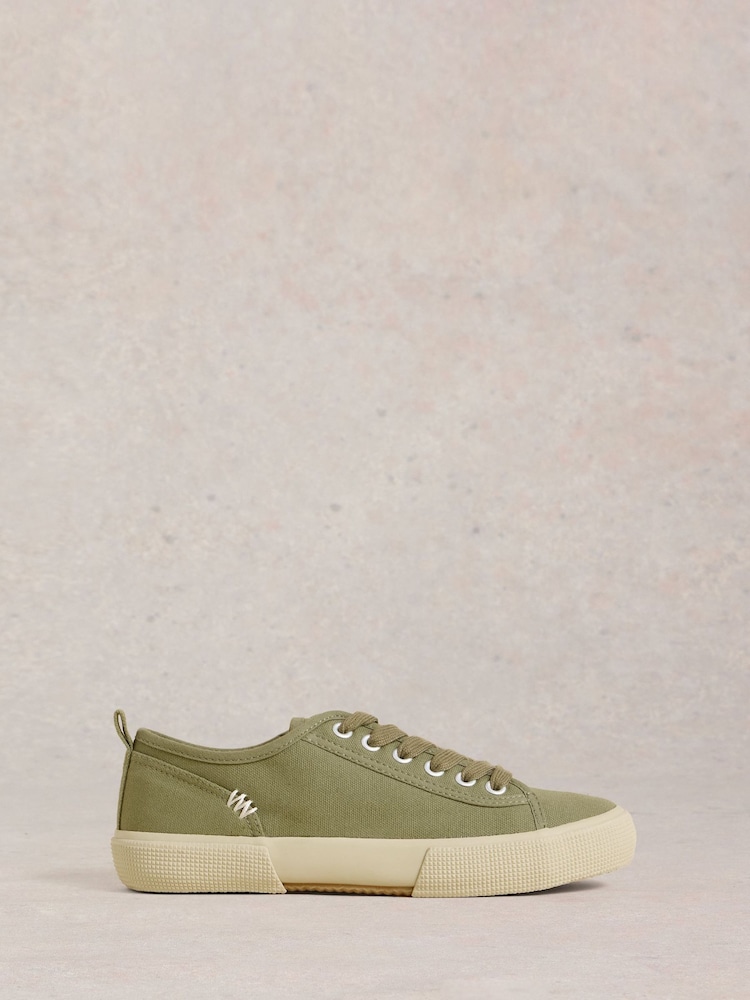 White Stuff Green Pippa Canvas Lace Up Trainers - Image 1 of 4