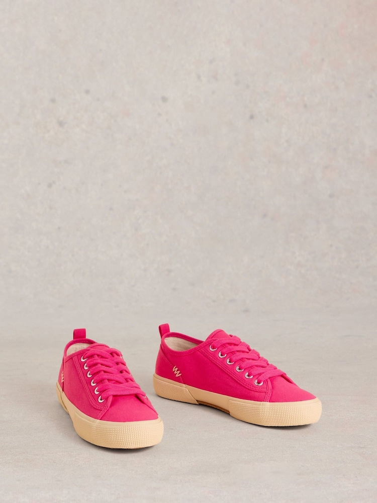 White Stuff Pink Pippa Canvas Lace Up Trainers - Image 2 of 4
