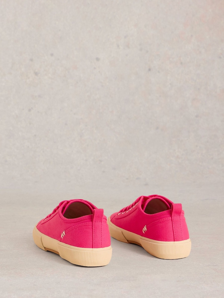 White Stuff Pink Pippa Canvas Lace Up Trainers - Image 3 of 4