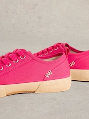 White Stuff Pink Pippa Canvas Lace Up Trainers - Image 4 of 4