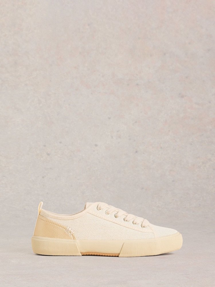 White Stuff Natural Pippa Canvas Lace Up Trainers - Image 1 of 4