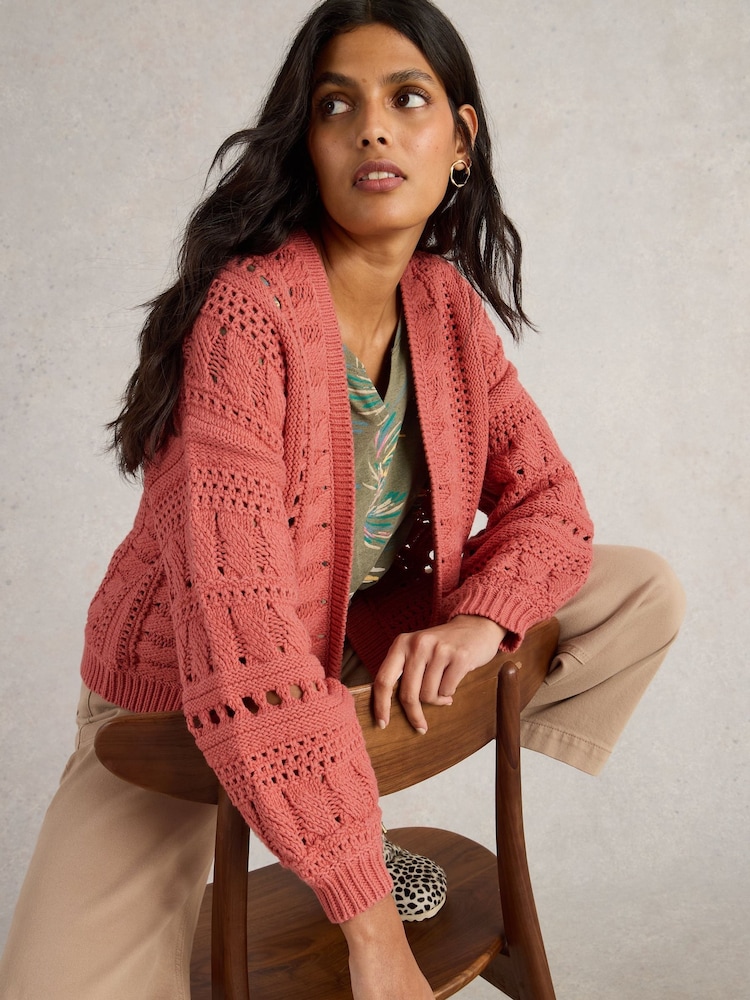 White Stuff Red Casey Crochet Cardigan - Image 1 of 6