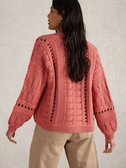 White Stuff Red Casey Crochet Cardigan - Image 2 of 6