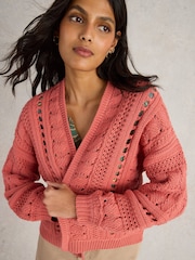 White Stuff Red Casey Crochet Cardigan - Image 3 of 6