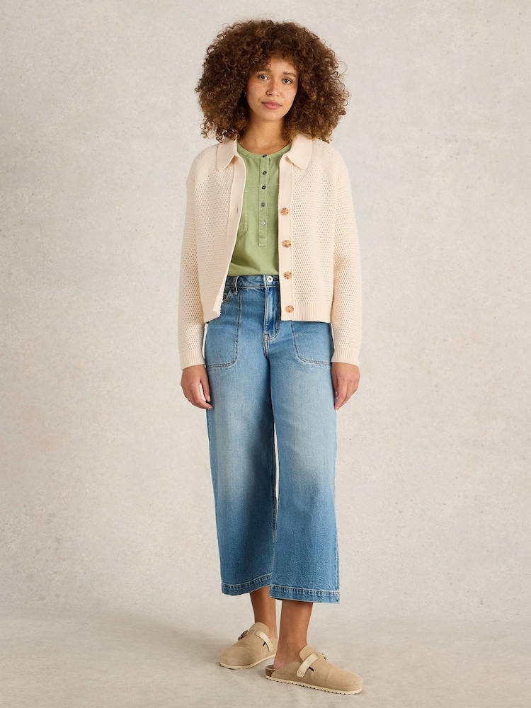 White Stuff Natural Chaterly Collar 100% Cotton Cardigan - Image 3 of 6