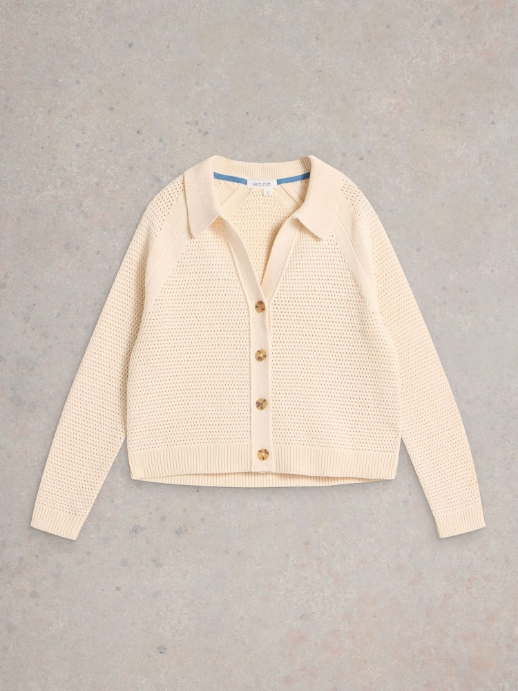 White Stuff Natural Chaterly Collar 100% Cotton Cardigan - Image 5 of 6
