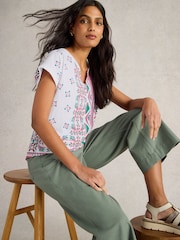 White Stuff White Nelly Notch Neck 100% Cotton T-Shirt - Image 2 of 6