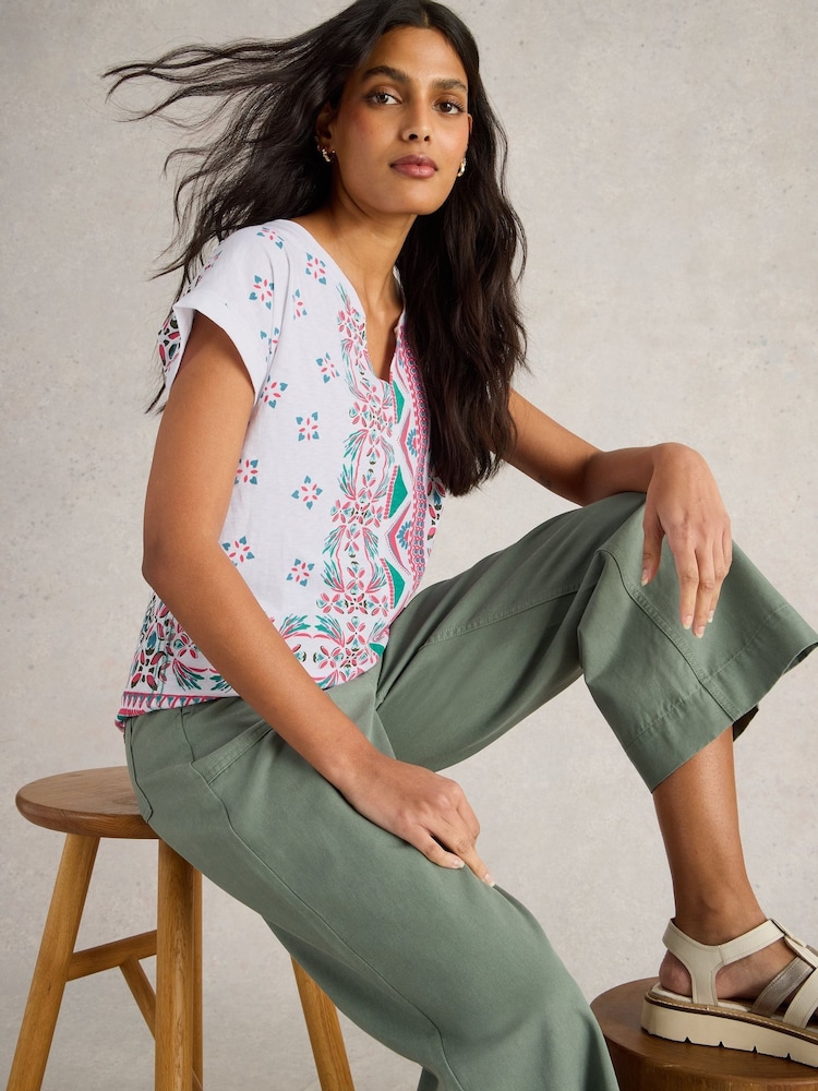 White Stuff White Nelly Notch Neck 100% Cotton T-Shirt - Image 2 of 6