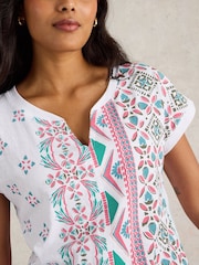 White Stuff White Nelly Notch Neck 100% Cotton T-Shirt - Image 4 of 6
