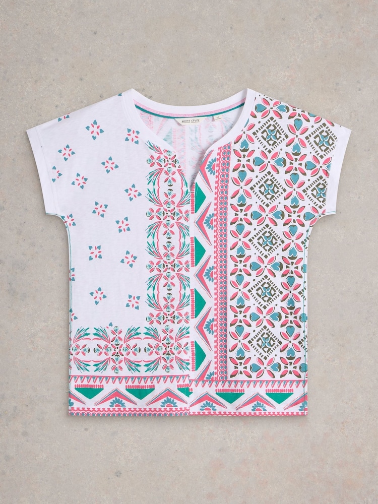 White Stuff White Nelly Notch Neck 100% Cotton T-Shirt - Image 5 of 6