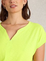 White Stuff Yellow Nelly Notch Neck 100% Cotton T-Shirt - Image 4 of 6