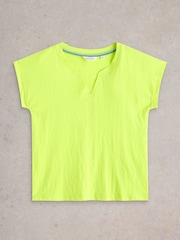 White Stuff Yellow Nelly Notch Neck 100% Cotton T-Shirt - Image 5 of 6