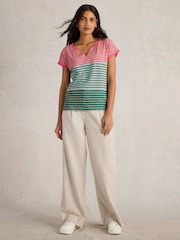 White Stuff Light Pink Nelly Notch Neck 100% Cotton T-Shirt - Image 1 of 6