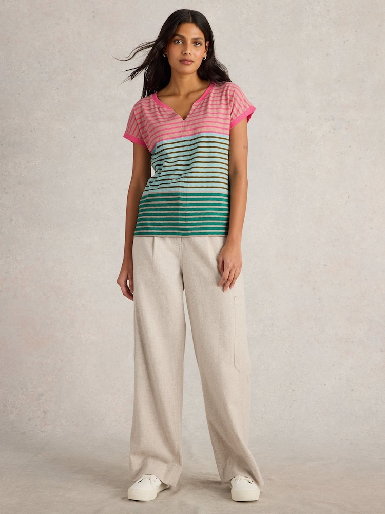 White Stuff Light Pink Nelly Notch Neck 100% Cotton T-Shirt - Image 1 of 6