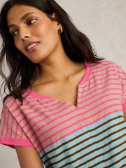 White Stuff Light Pink Nelly Notch Neck 100% Cotton T-Shirt - Image 3 of 6