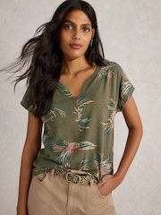 White Stuff Green Nelly Notch Neck T-Shirt - Image 3 of 6