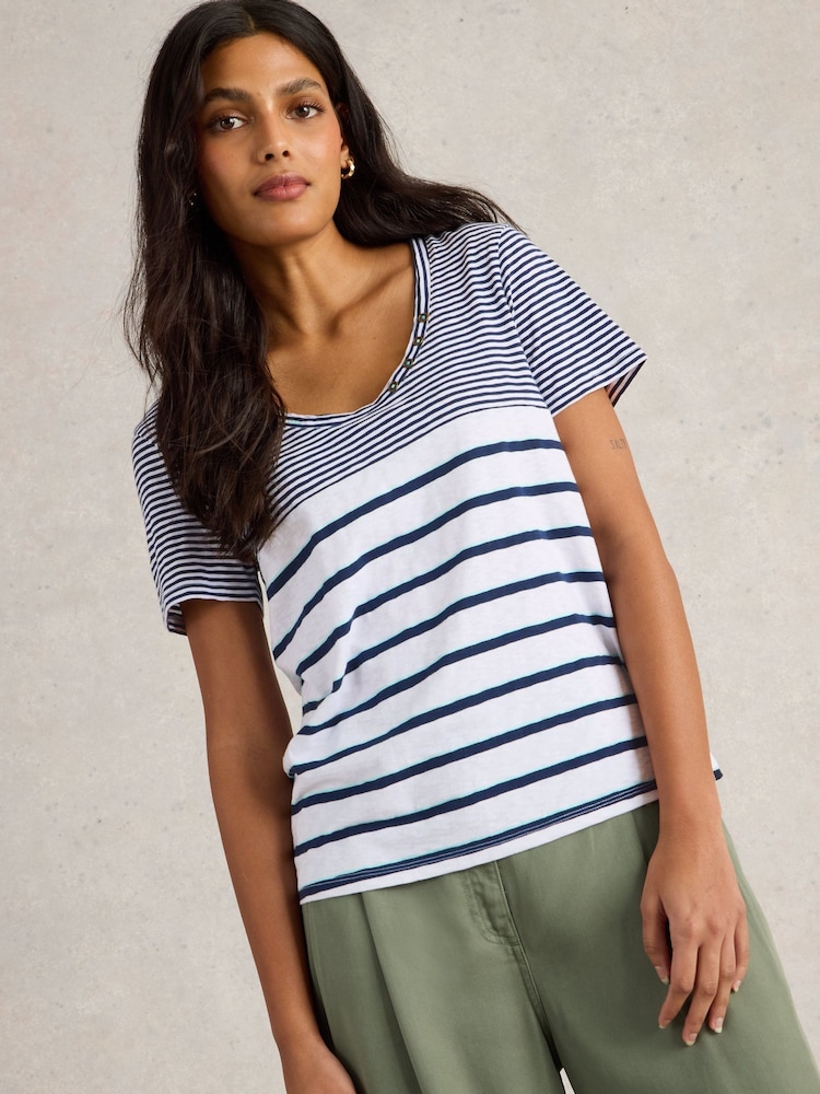 White Stuff Blue Nadia Short Sleeve T-Shirt - Image 1 of 4
