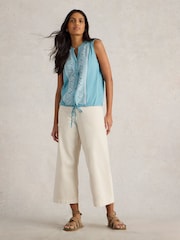 White Stuff Blue Tulip Sleeveless 100% Cotton Shirt - Image 1 of 6