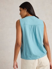 White Stuff Blue Tulip Sleeveless 100% Cotton Shirt - Image 2 of 6
