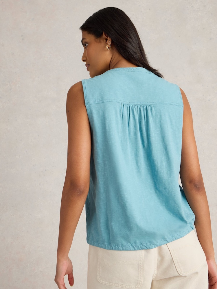 White Stuff Blue Tulip Sleeveless 100% Cotton Shirt - Image 2 of 6 White Stuff Blue Tulip Sleeveless 100% Cotton Shirt - Image 2 of 6