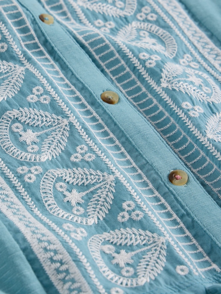 White Stuff Blue Tulip Sleeveless 100% Cotton Shirt - Image 6 of 6