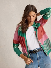 White Stuff Pink Lulu Stripe 100% Cotton Cardigan - Image 1 of 6