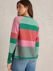 White Stuff Pink Lulu Stripe 100% Cotton Cardigan - Image 2 of 6