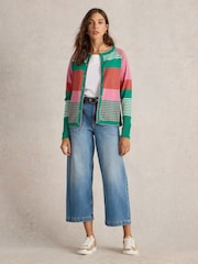 White Stuff Pink Lulu Stripe 100% Cotton Cardigan - Image 3 of 6