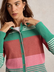 White Stuff Pink Lulu Stripe 100% Cotton Cardigan - Image 4 of 6