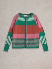 White Stuff Pink Lulu Stripe 100% Cotton Cardigan - Image 5 of 6