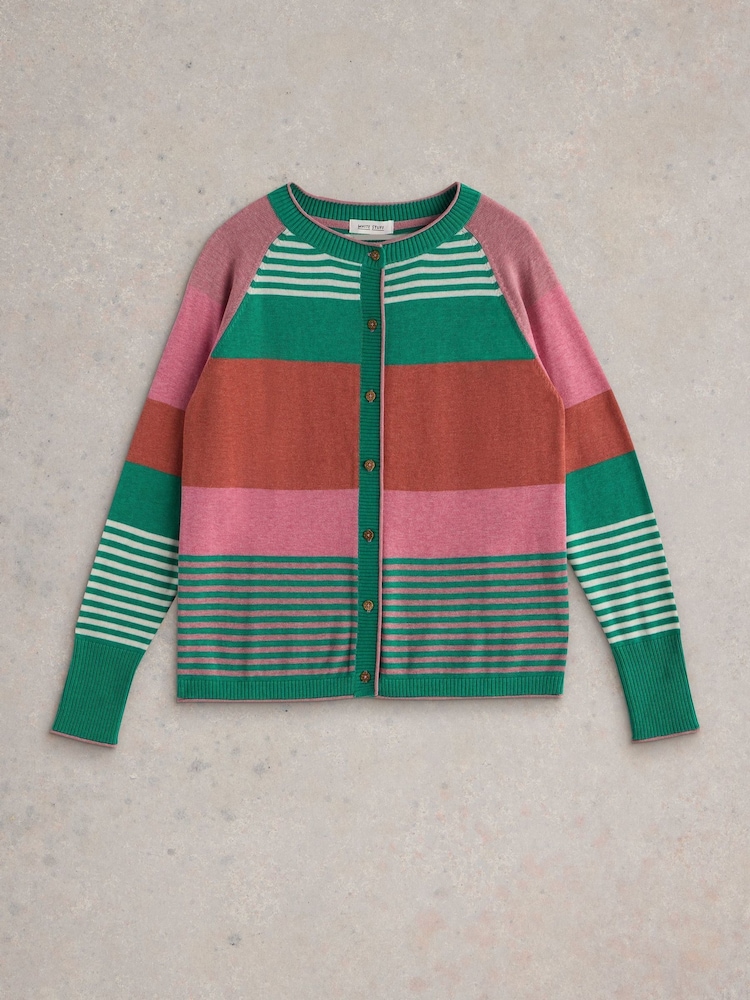White Stuff Pink Lulu Stripe 100% Cotton Cardigan - Image 5 of 6