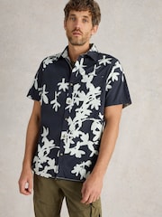 White Stuff Blue Blossom Short Sleeve 100% Cotton Printed Shirt - Image 1 of 6