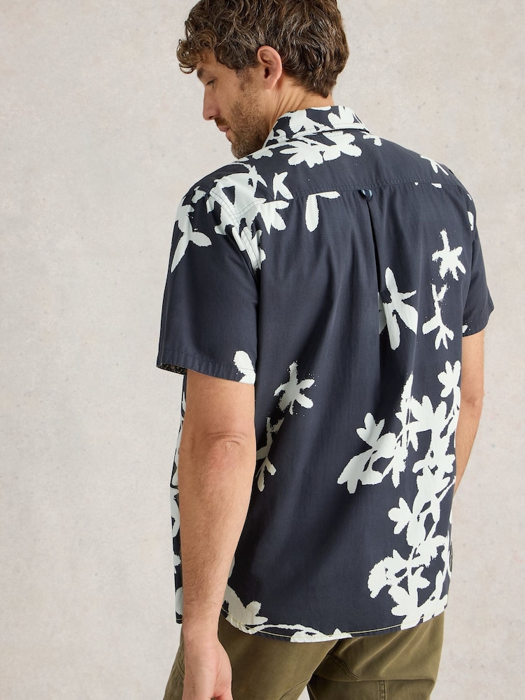 White Stuff Blue Blossom Short Sleeve 100% Cotton Printed Shirt - Image 2 of 6