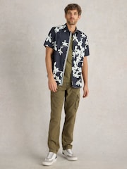 White Stuff Blue Blossom Short Sleeve 100% Cotton Printed Shirt - Image 3 of 6