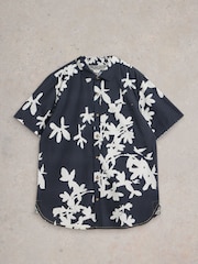 White Stuff Blue Blossom Short Sleeve 100% Cotton Printed Shirt - Image 5 of 6