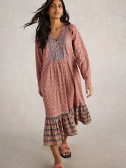 White Stuff Pink Abigail Embroidered Dress - Image 1 of 6