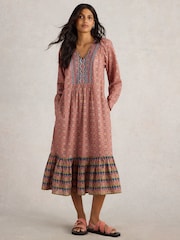 White Stuff Pink Abigail Embroidered Dress - Image 2 of 6