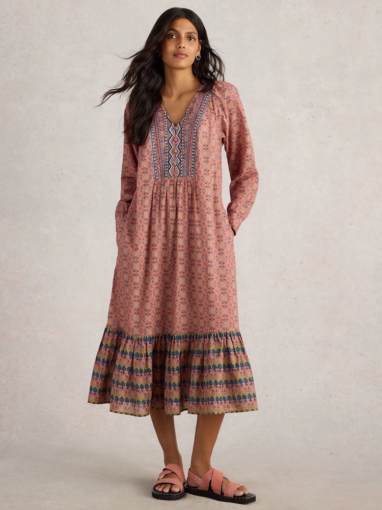 White Stuff Pink Abigail Embroidered Dress - Image 2 of 6