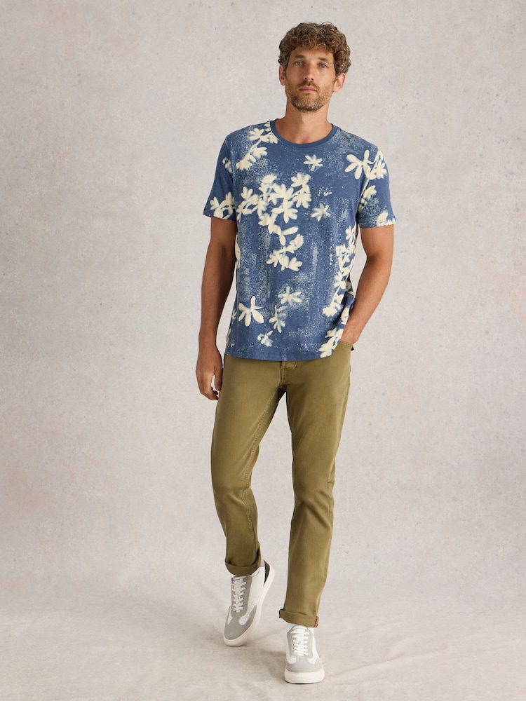 White Stuff Blue Floral Printed Short Sleeve 100% Cotton T-Shirt - Image 2 of 6