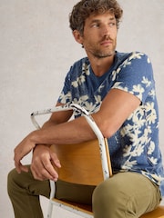 White Stuff Blue Floral Printed Short Sleeve 100% Cotton T-Shirt - Image 4 of 6
