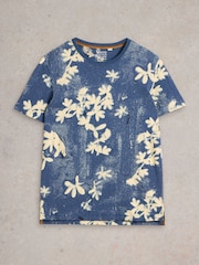 White Stuff Blue Floral Printed Short Sleeve 100% Cotton T-Shirt - Image 5 of 6