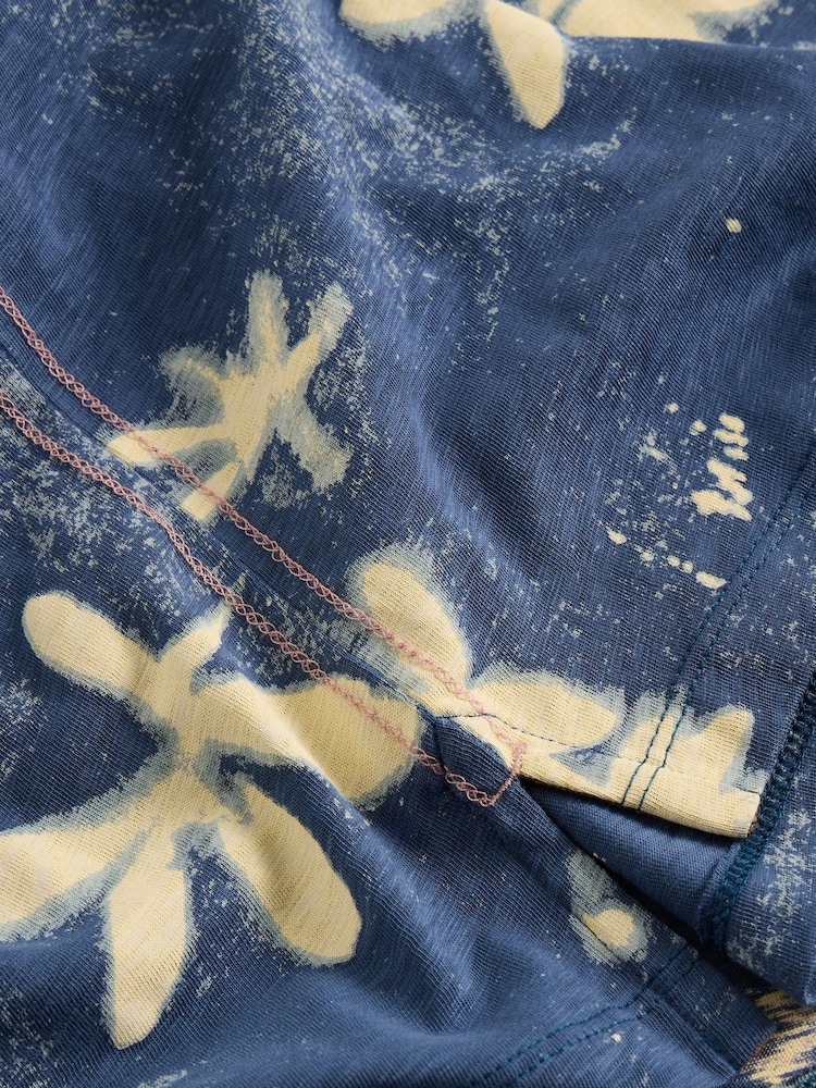White Stuff Blue Floral Printed Short Sleeve 100% Cotton T-Shirt - Image 6 of 6