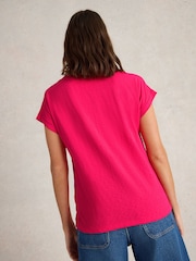 White Stuff Pink Nelly Notch Neck 100% Cotton T-Shirt - Image 2 of 6