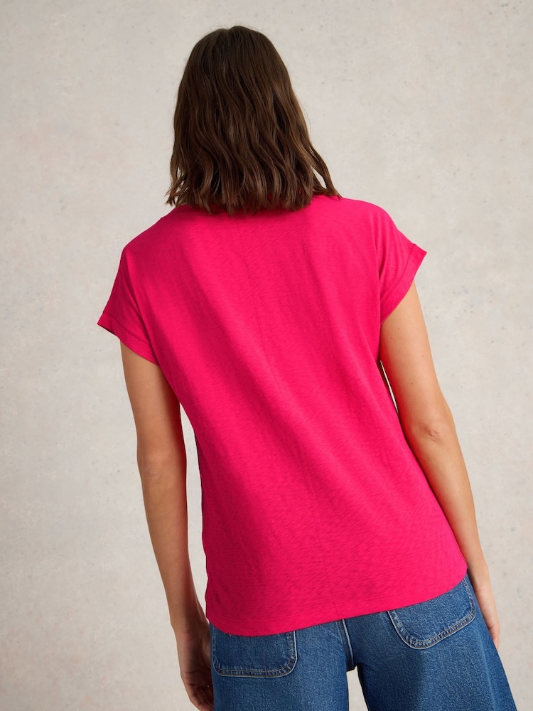 White Stuff Pink Nelly Notch Neck 100% Cotton T-Shirt - Image 2 of 6