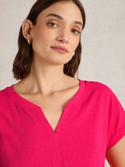 White Stuff Pink Nelly Notch Neck 100% Cotton T-Shirt - Image 3 of 6