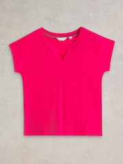 White Stuff Pink Nelly Notch Neck 100% Cotton T-Shirt - Image 5 of 6